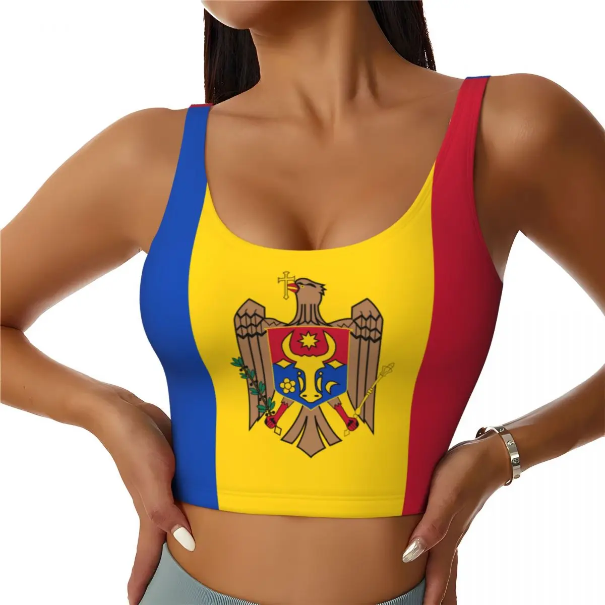Yoga Fitness Women - Podstawowe topy damskie z flagą Mołdawii