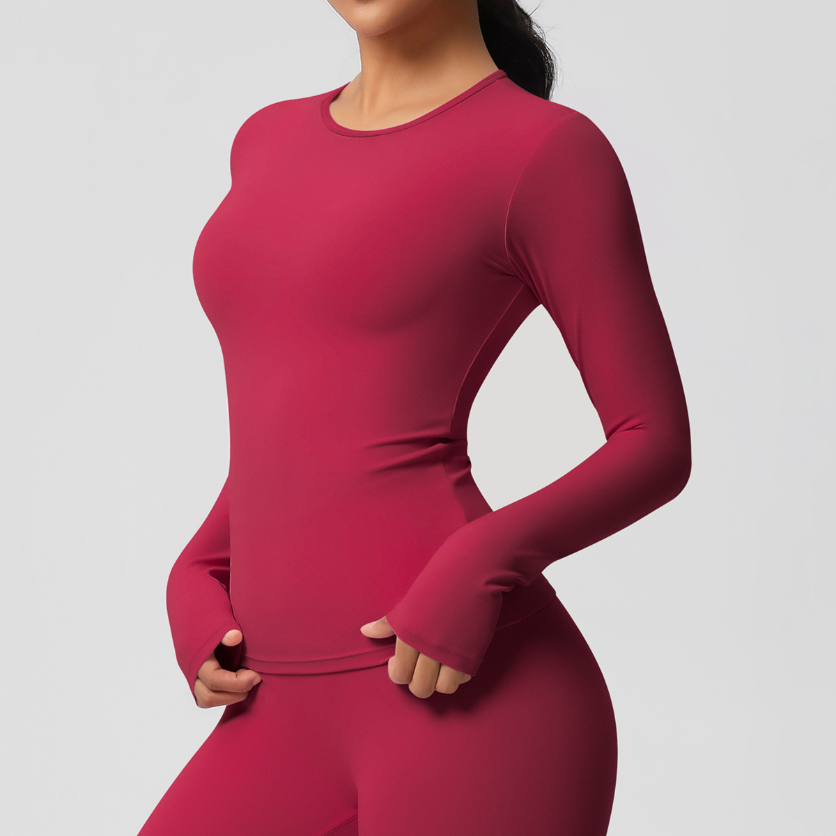 Fitness Yoga Only For Women - Damska dwustronna szczotkowana, jednokolorowa, długa koszulka